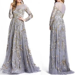 Mac Duggal long sleeves Embellished illusion evening gown